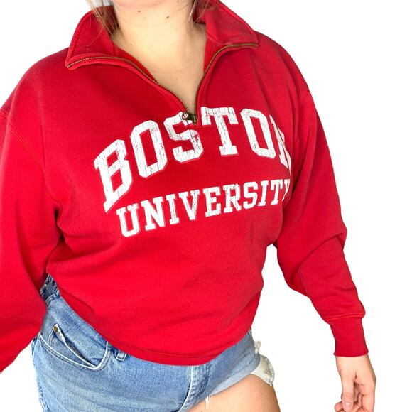 Boston University Red College Academia Collegiate Quarter Zip Sweatshirt Large - Picture 3 of 6